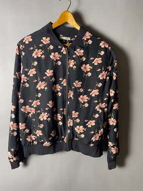 Innocence Womens Floral Bomber Jacket Black Pink UK 12